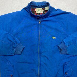 Vintage Izod Lacoste Bomber Jacket Men's L Blue Navy Plaid Lined Full Zip